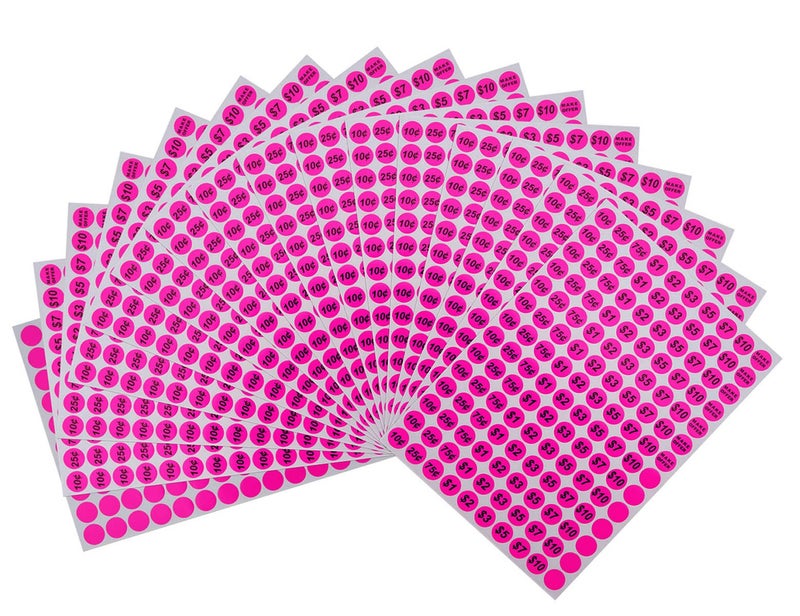 ONUPGO Garage Sale Stickers, 3/4" Round Label Yard Sale Price Stickers Preprinted Removable Pricing Labels, Bright Neon Colors with Blank Label (2240 Pcs) - Image 5